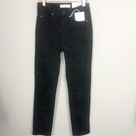 KANCAN | NEW Hi Rise Ankle Skinny Black Jeans Velour Textured Print Women’s 3/25 - Picture 1 of 11